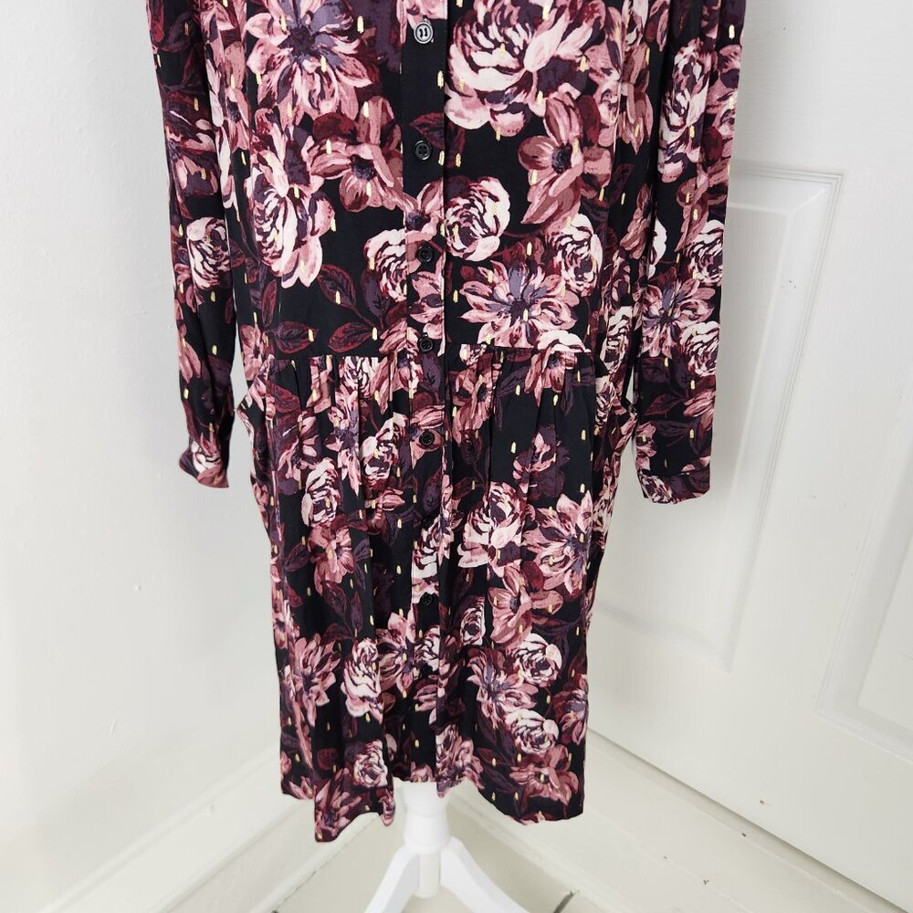 Garnet Hill Dress Womens 10 Purple Dropwaist Button Up Dark Romantic Moody - Picture 3 of 13